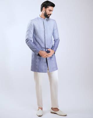 aqua silk blend ombre sherwani pant set  4