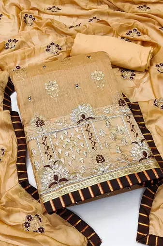 light mustard cotton embroidered dress material