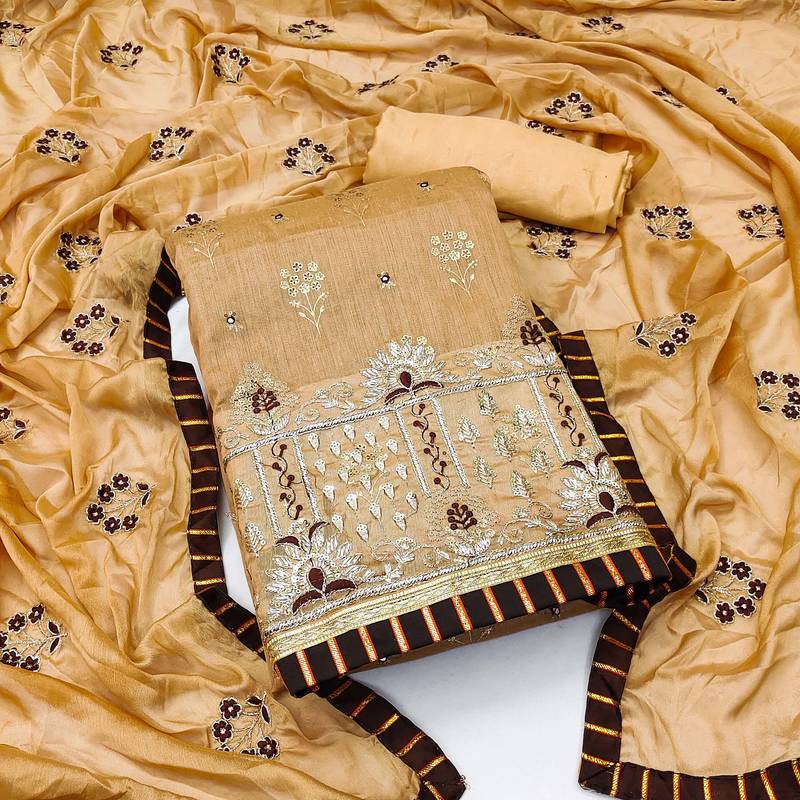 light mustard cotton embroidered dress material