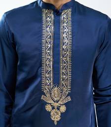 silk embroidered kurta pyjama set with cream satin pyjama 