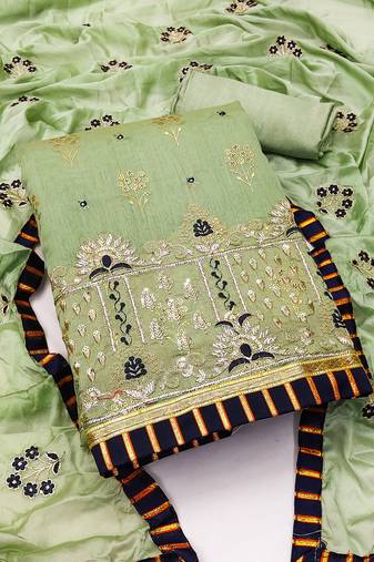 olive cotton embroidered dress material