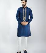 silk embroidered kurta pyjama set with cream satin pyjama 