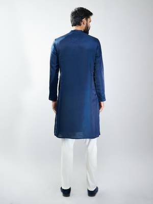 silk embroidered kurta pyjama set with cream satin pyjama  4