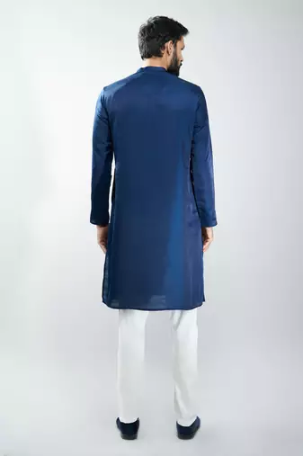 silk embroidered kurta pyjama set with cream satin pyjama 