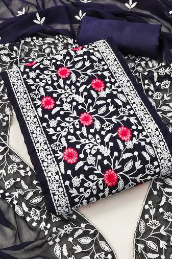 blue georgette embroidered dress material