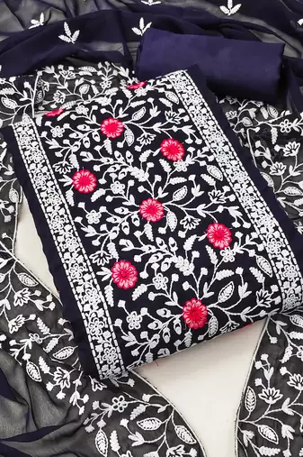 blue georgette embroidered dress material