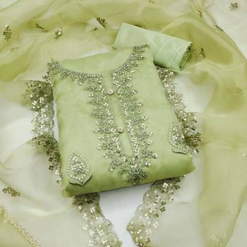 green organza embroidered dress material 1