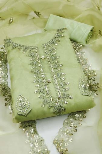 green organza embroidered dress material