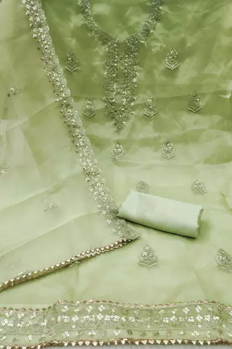 green organza embroidered dress material
