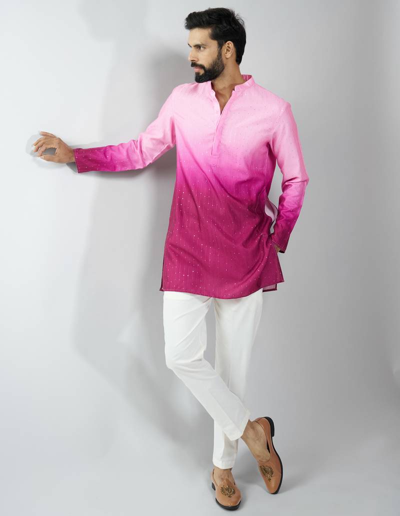 falsa silk blend ombre sequin kurta pant set 