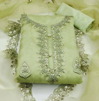 green organza embroidered dress material 3