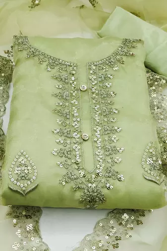 green organza embroidered dress material