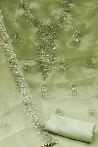 green organza embroidered dress material