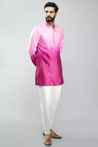 falsa silk blend ombre sequin kurta pant set 