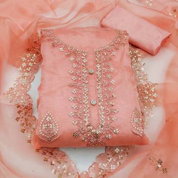 peach organza embroidered dress material 3