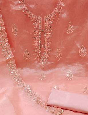 peach organza embroidered dress material 4