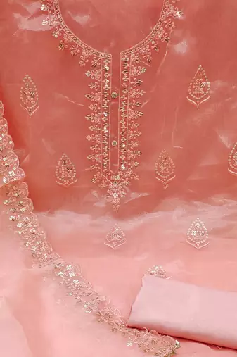 peach organza embroidered dress material