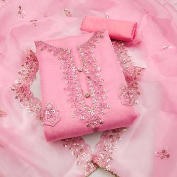 pink organza embroidered dress material 1