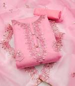 pink organza embroidered dress material