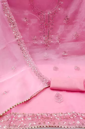 pink organza embroidered dress material