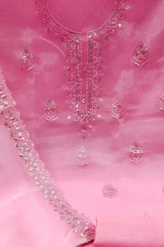 pink organza embroidered dress material