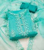 sea green organza embroidered dress material