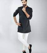 Black silk blend kurta with cream cotton lycra pyjama 