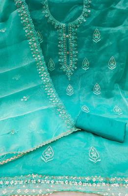 sea green organza embroidered dress material 2