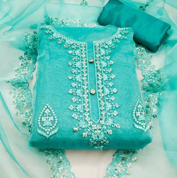 sea green organza embroidered dress material 3