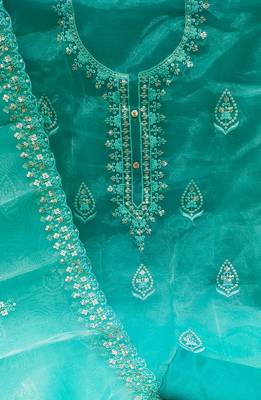 sea green organza embroidered dress material 4