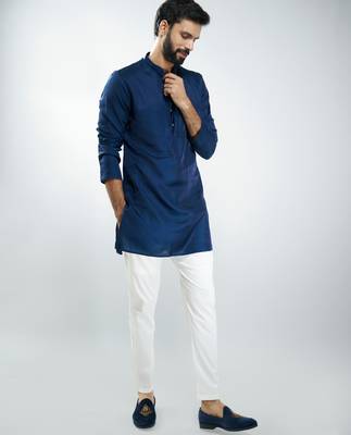 silk blend kurta with cream cotton lycra pyjama  1