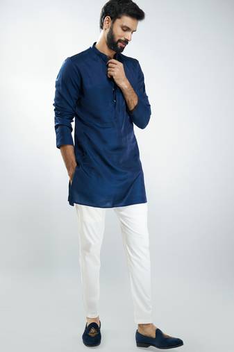 silk blend kurta with cream cotton lycra pyjama 