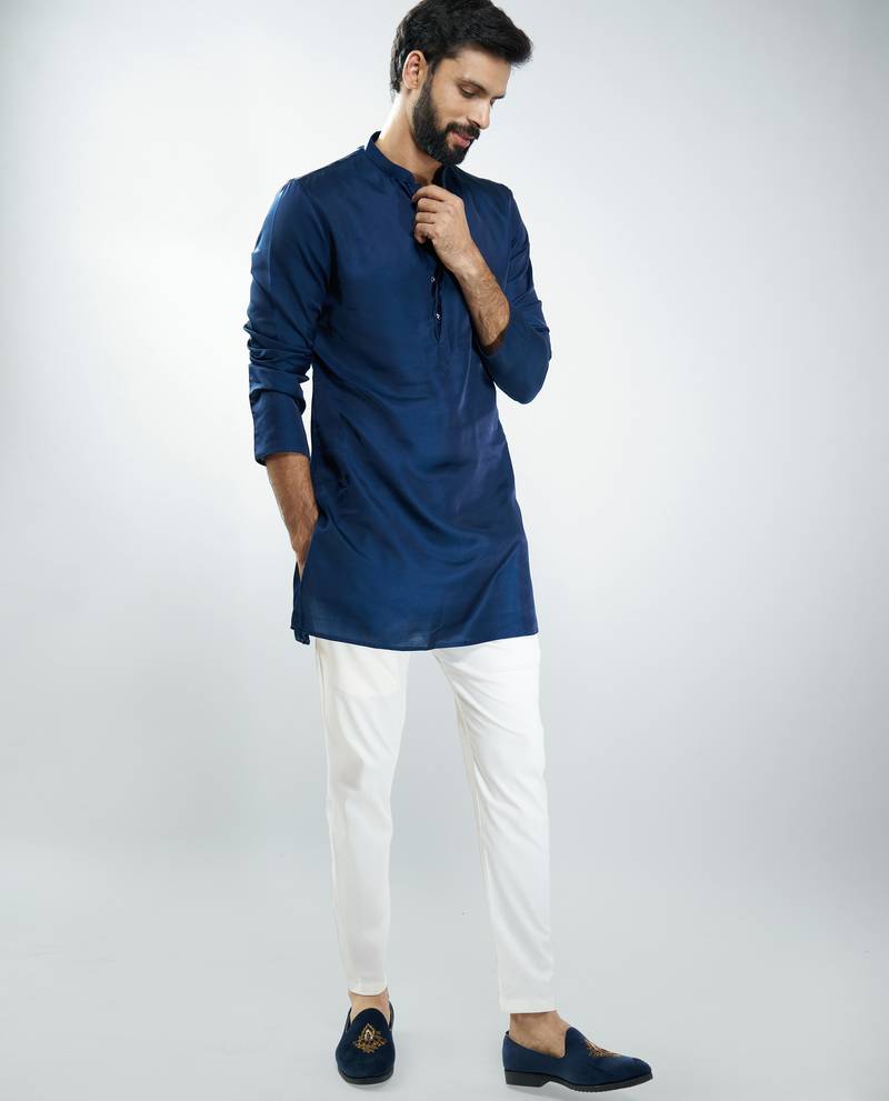 silk blend kurta with cream cotton lycra pyjama 