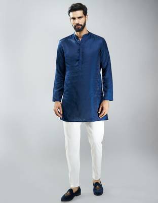 silk blend kurta with cream cotton lycra pyjama  3