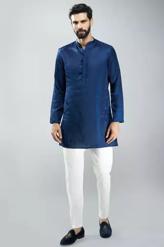 silk blend kurta with cream cotton lycra pyjama 