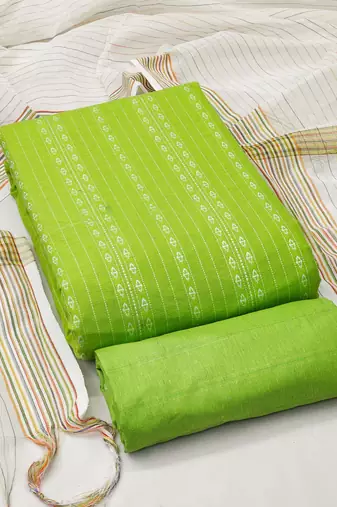 green cotton woven dress material