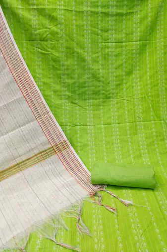 green cotton woven dress material