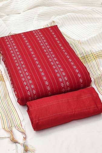 red cotton woven dress material