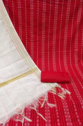 red cotton woven dress material