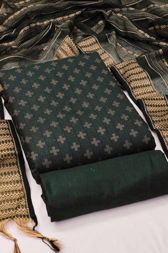 green cotton woven dress material