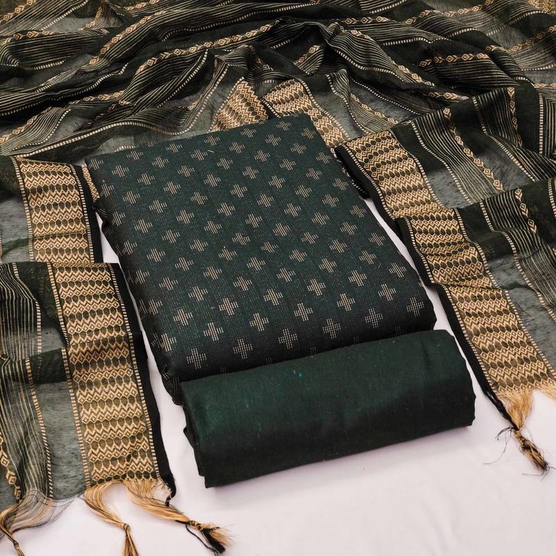 green cotton woven dress material