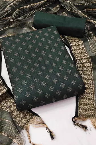 green cotton woven dress material
