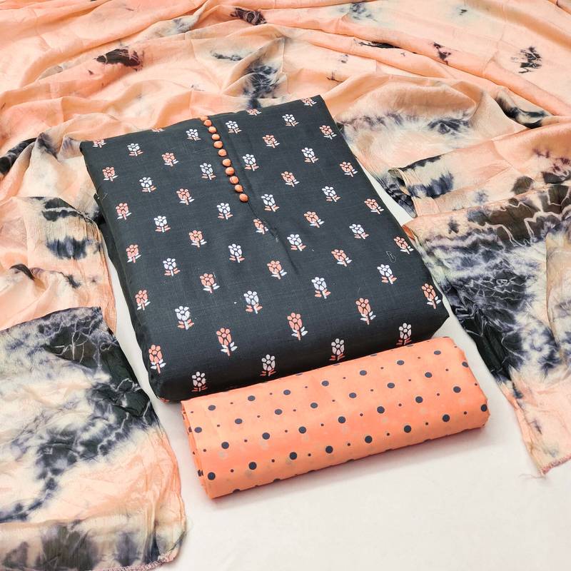 black cotton printed dress material