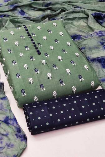 green cotton printed dress material