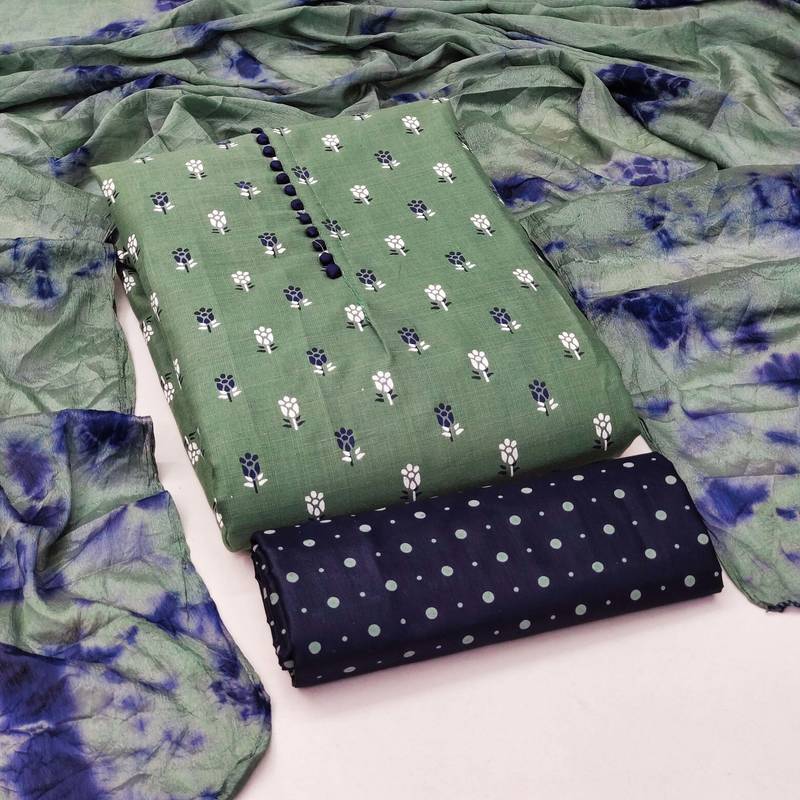 green cotton printed dress material