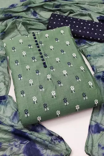 green cotton printed dress material