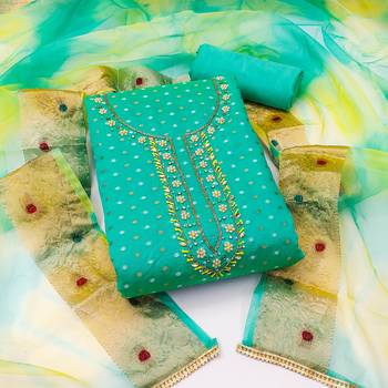 sea green cotton hand embroidery dress material 1