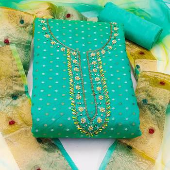 sea green cotton hand embroidery dress material 3