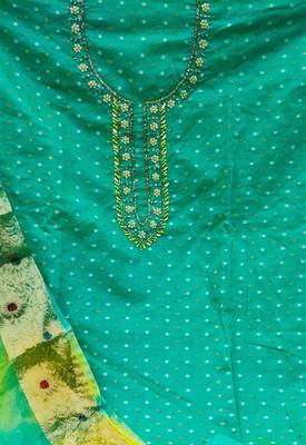 sea green cotton hand embroidery dress material 4