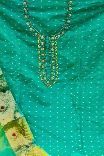 sea green cotton hand embroidery dress material